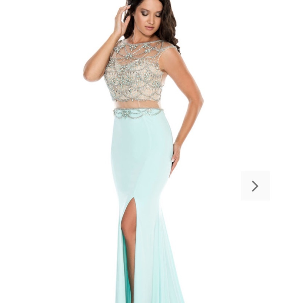 Beaded illusion top fitted long gown